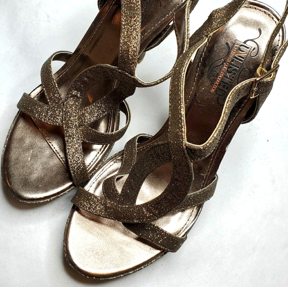Unlisted Gold Shimmer Glitter Strappy Heels - Picture 9 of 14